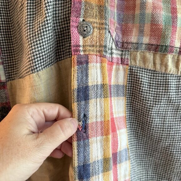 Vintage 90s Paragraff Vest Mens M Plaid Patchwork Flannel Hooded Button Grunge - Picture 7 of 10